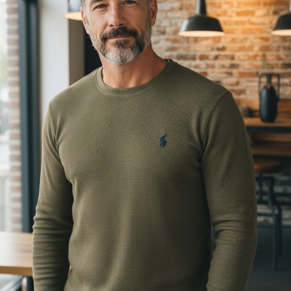 Olive Green Crew Neck Sweater with Logo